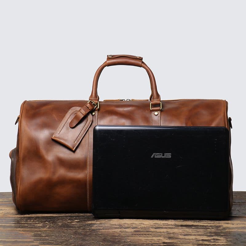 image-Autumn Products Leather Travel Bag - Retro Brown 20-35L