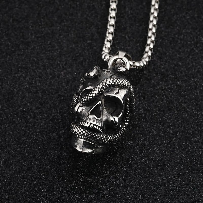 image-Titanium Steel Skull Snake Pendant Necklace