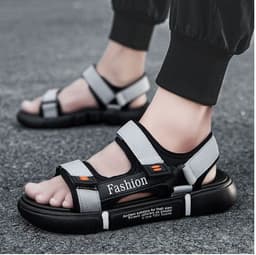 image-Men's Beach Sandals - Grey Velcro Size 36