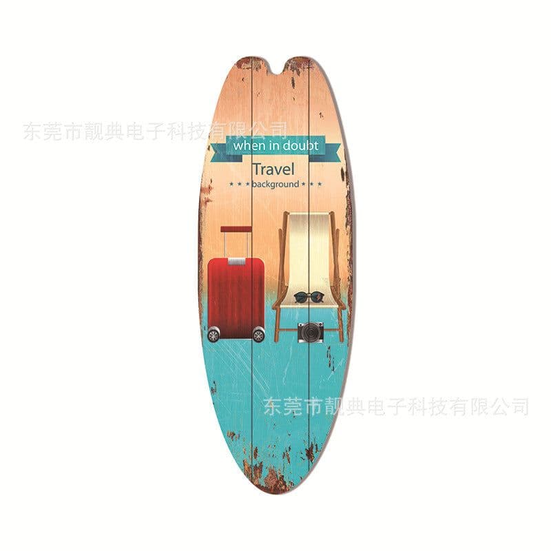 image-Wooden Surfboard Beach Theme Sign - Retro Decor for Bar or Wall