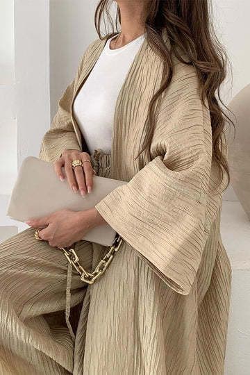 image-Women's Pleated Top & Casual Pants Set - Polyester