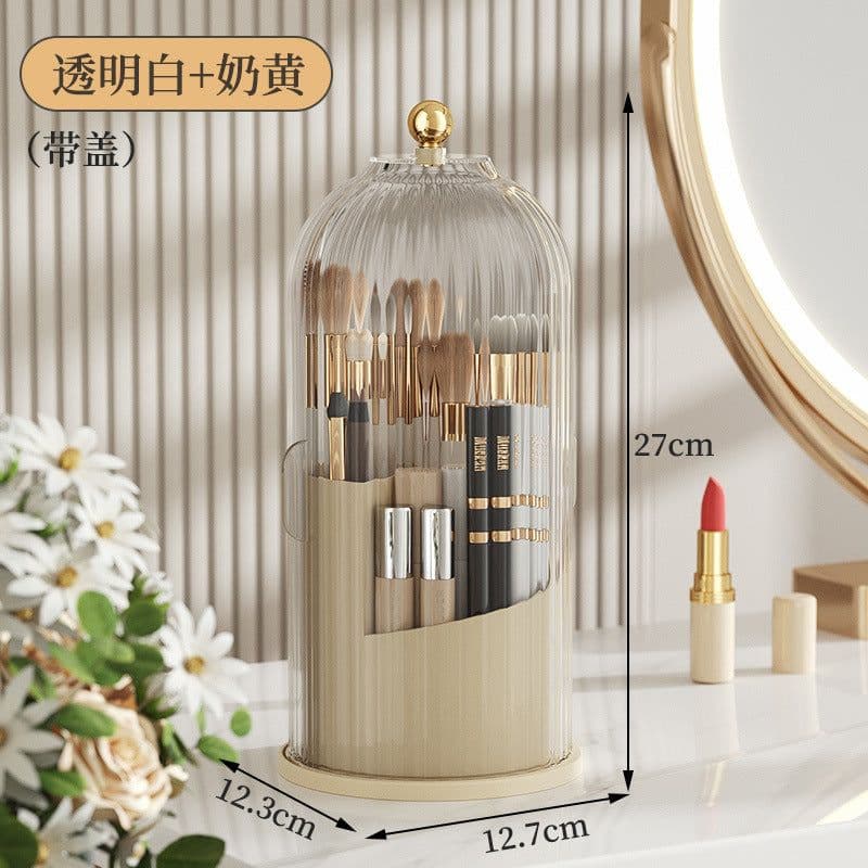 image-Light luxury bird cage lid cosmetic storage box desktop rotatable compartment storage tube transparent dustproof makeup box with cover