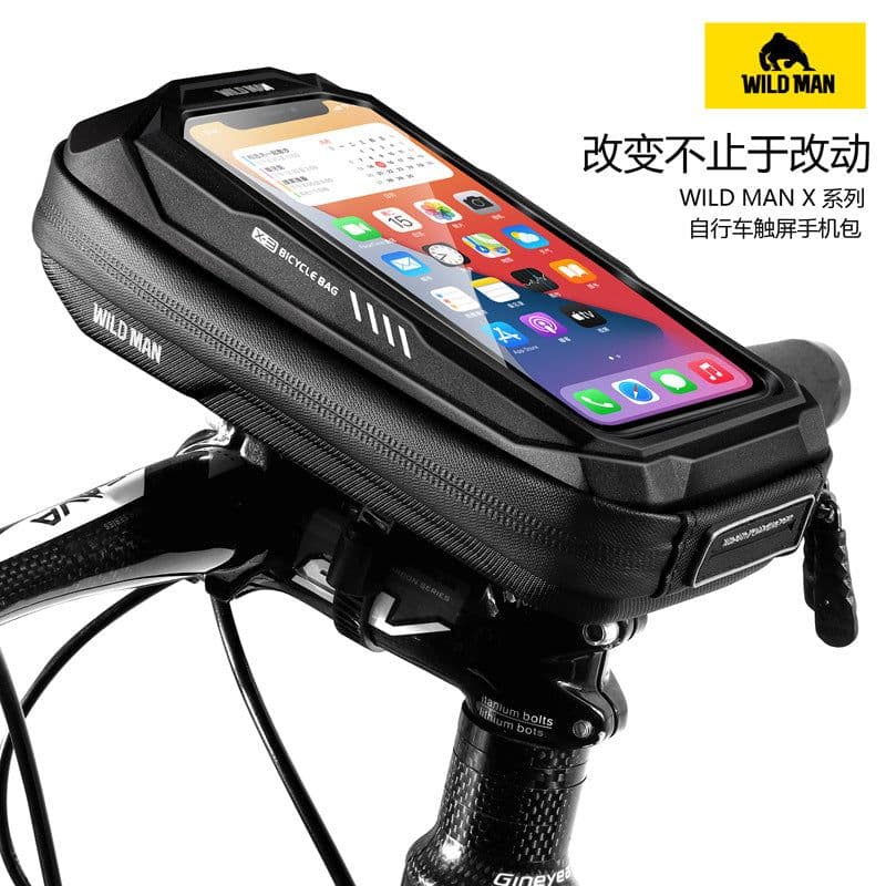 image-WILD MAN bicycle bag hard shell handlebar bag cross-border touch screen mobile phone bag mountain bike front beam bag cycling bag