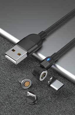 image-New product 3A fast charging rotating magnetic suction data cable 540 degree round magnetic charging cable three-in-one bending magnetic suction cable