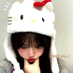 image-Women's Pink Plush Knit Hat - Cartoon Cat Dome Style