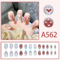image-Winter fresh and simple pure lust style bride dance wear nails rainbow love rose fake nails wholesale
