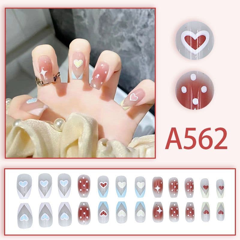 image-Winter fresh and simple pure lust style bride dance wear nails rainbow love rose fake nails wholesale