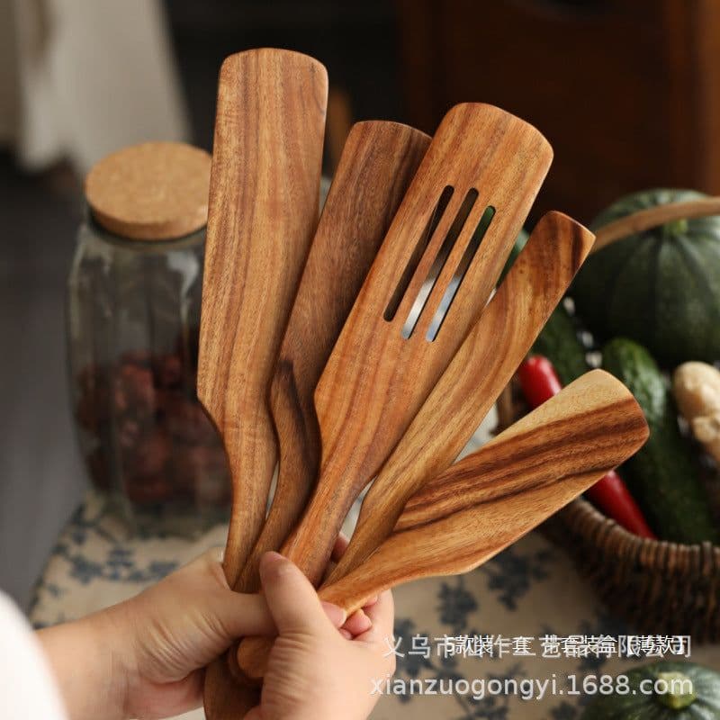 image-Acacia Wood Spatula Set 5-Piece - High Temp