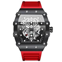 image-Binbang Quartz Men's Silicone Luminous Sports Watch 42mm Waterproof Red