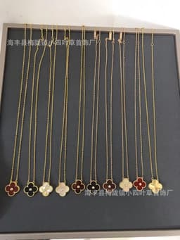 image-v gold 925 silver Fanjia four-leaf clover necklace high version women's thick plated 18k single flower pendant natural fritillary chalcedony