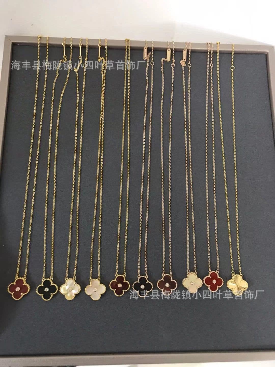 image-v gold 925 silver Fanjia four-leaf clover necklace high version women's thick plated 18k single flower pendant natural fritillary chalcedony