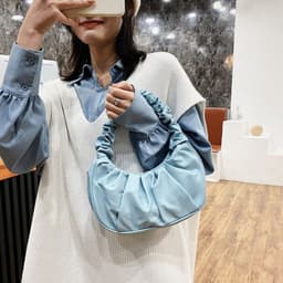 image-Korean Version Women's PU Cloud Pleated Bag - Gold Solid Color