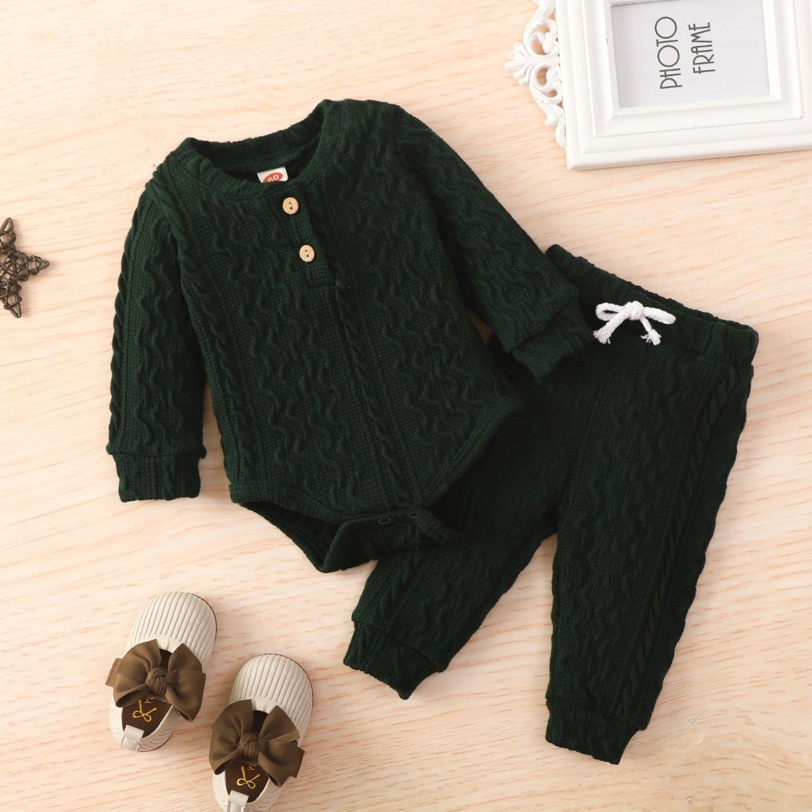 image-Children's Round Neck Top and Pants Set - Solid Color
