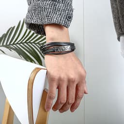 image-Cross-border accessories wholesale European and American simple men's stainless steel leather bracelet hip-hop retro multi-layer braided leather bracelet