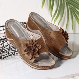 image-Women's Large Size Flower Wedge Sandals, 2021 EU Fashion, Navy Blue, 43