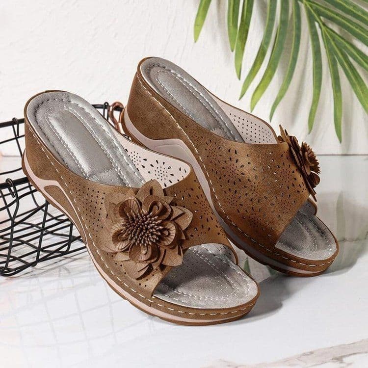 image-Women's Large Size Flower Wedge Sandals, 2021 EU Fashion, Navy Blue, 43