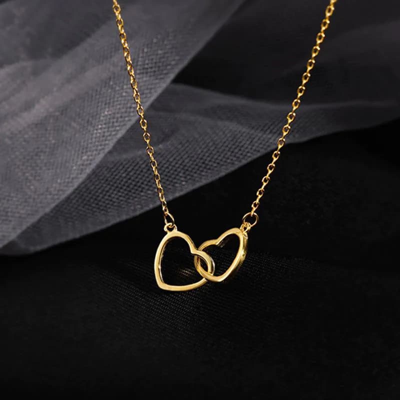 image-Japanese and Korean Cold Wind Metal Alloy Heart Double Necklace - Small