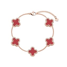 image-Titanium Steel Four-Leaf Clover Bracelet - Black/Red Gold