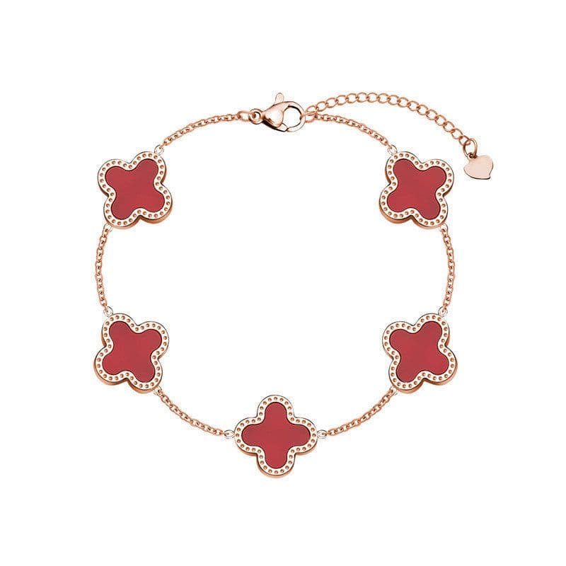 image-Titanium Steel Four-Leaf Clover Bracelet - Black/Red Gold