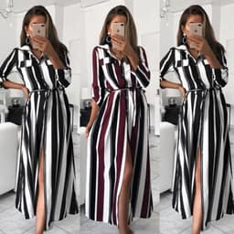 image-Striped Long-Sleeve Strappy Dress