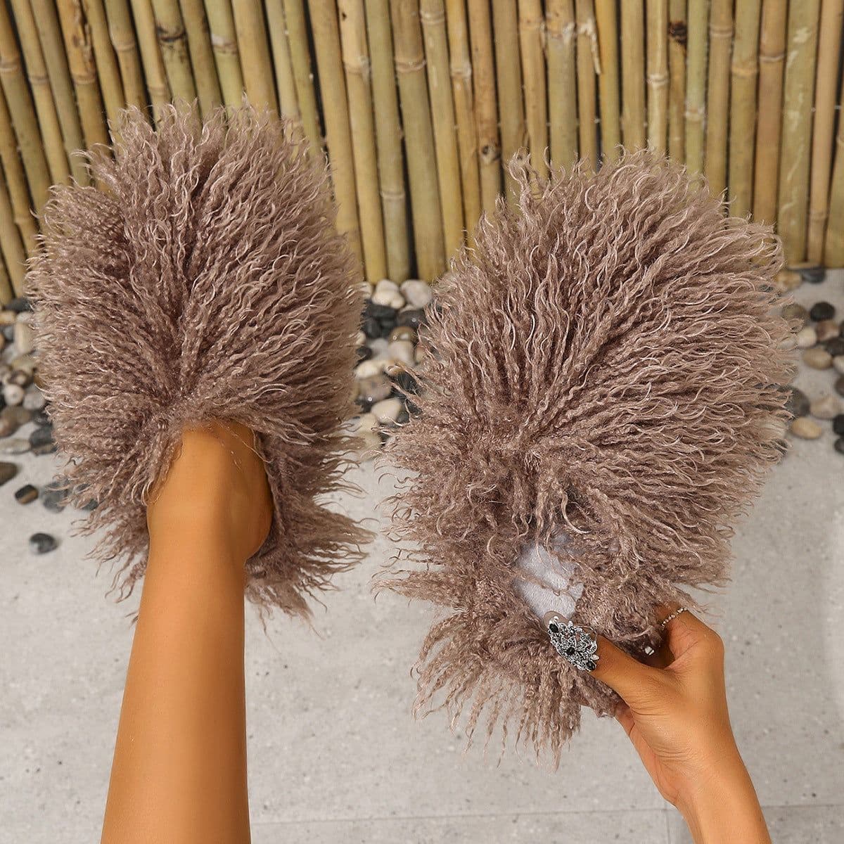 image-Women's Fur Slippers - Warm Home Cotton Slides