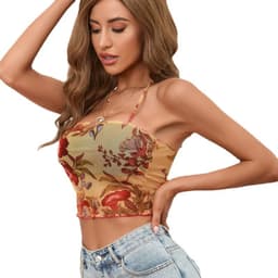 image-Women's Flower Printed Halter Mesh Camisole