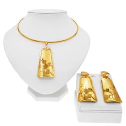 image-Electroplated copper alloy 24K jewelry set two-piece necklace and earrings for women