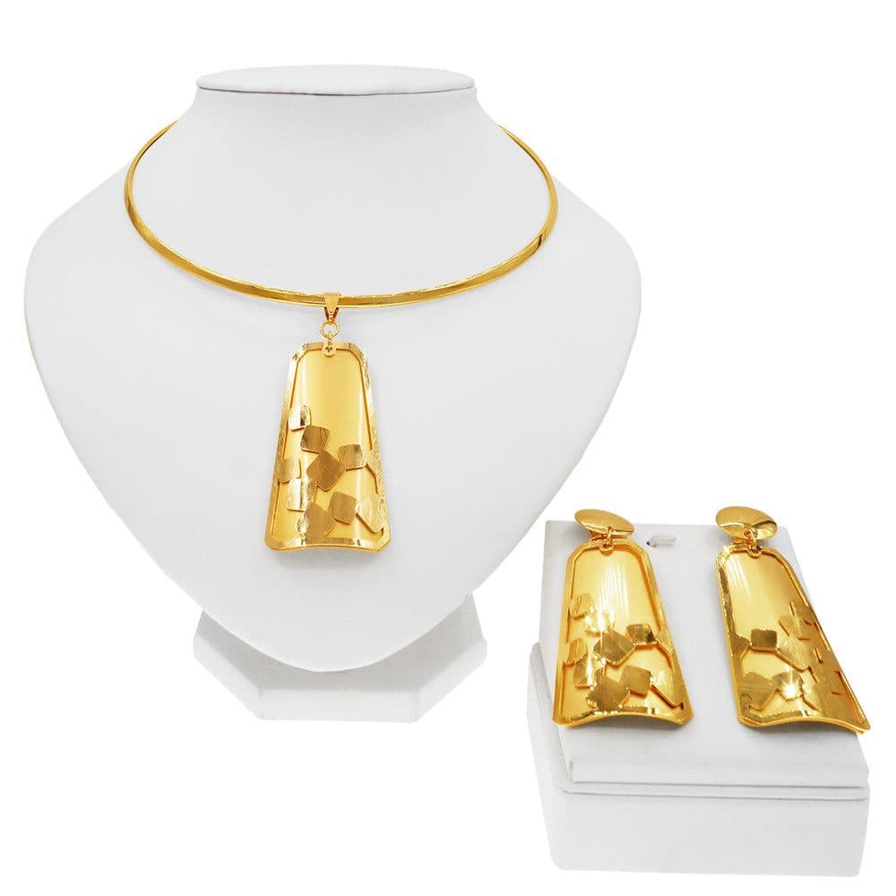 image-Electroplated copper alloy 24K jewelry set two-piece necklace and earrings for women
