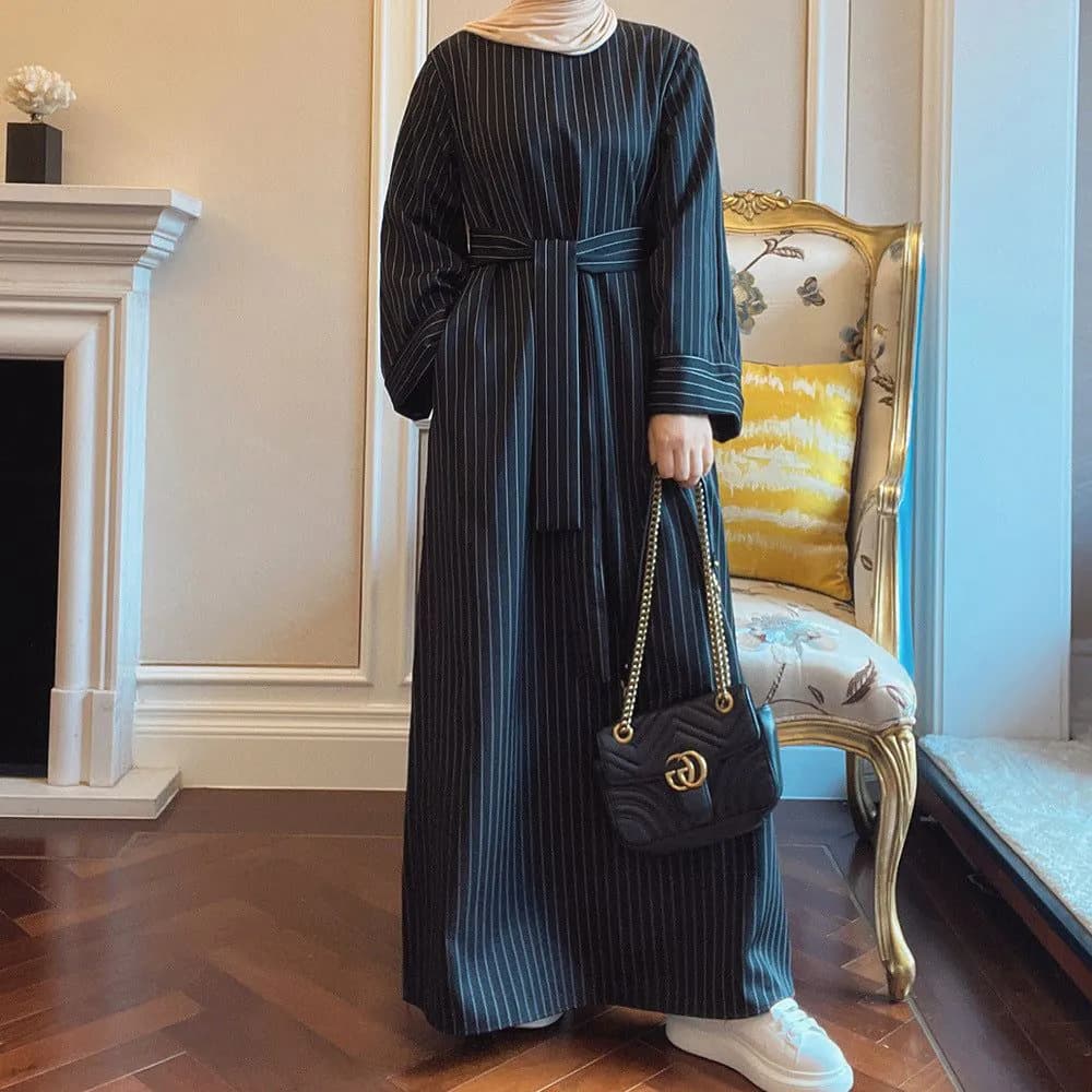 image-Loriya Striped A-Line Long Skirt - Brown XXL