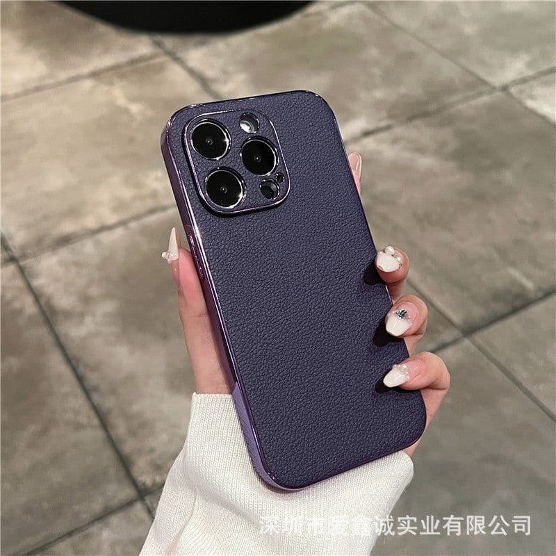 image-High-grade lychee grain leather is suitable for iPhone14promax mobile phone case Apple 13 electroplating all-inclusive protective cover 12