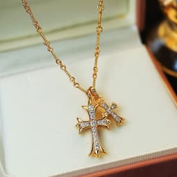 image-Crowe Necklace Cross Diamond Double Cross Pendant Gold-plated Men and Women Couple Necklace Sydney Same Style Jewelry