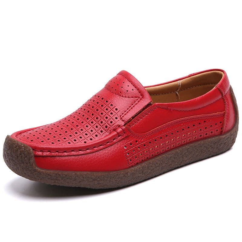 image-Women's Cowhide Loafers, Flat Heel, Casual Bean Shoes, Sizes 35-43, Low Top
