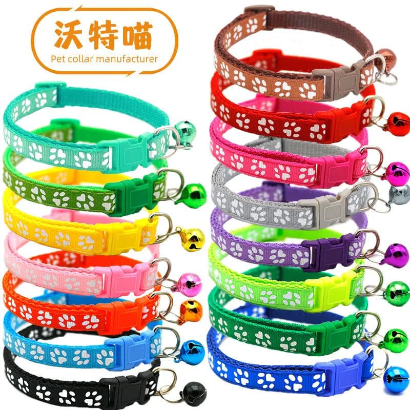 image-Pet Chacha Paw Print Bell Collar, Mixed Color, PP Material, Universal Fit