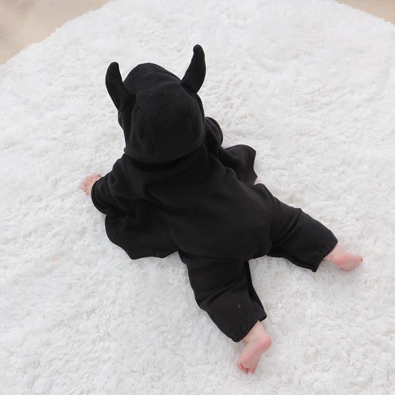 image-Children's Halloween Bat Costume Romper - Black Hooded Onesie