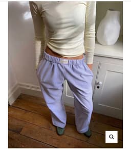 image-Women's Cotton Wide Leg Trousers - Sky Blue Elastic Waist