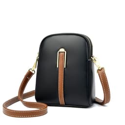 image-PU Leather Crossbody Phone Bag - Black Small Square