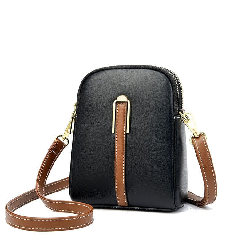 image-PU Leather Crossbody Phone Bag - Black Small Square