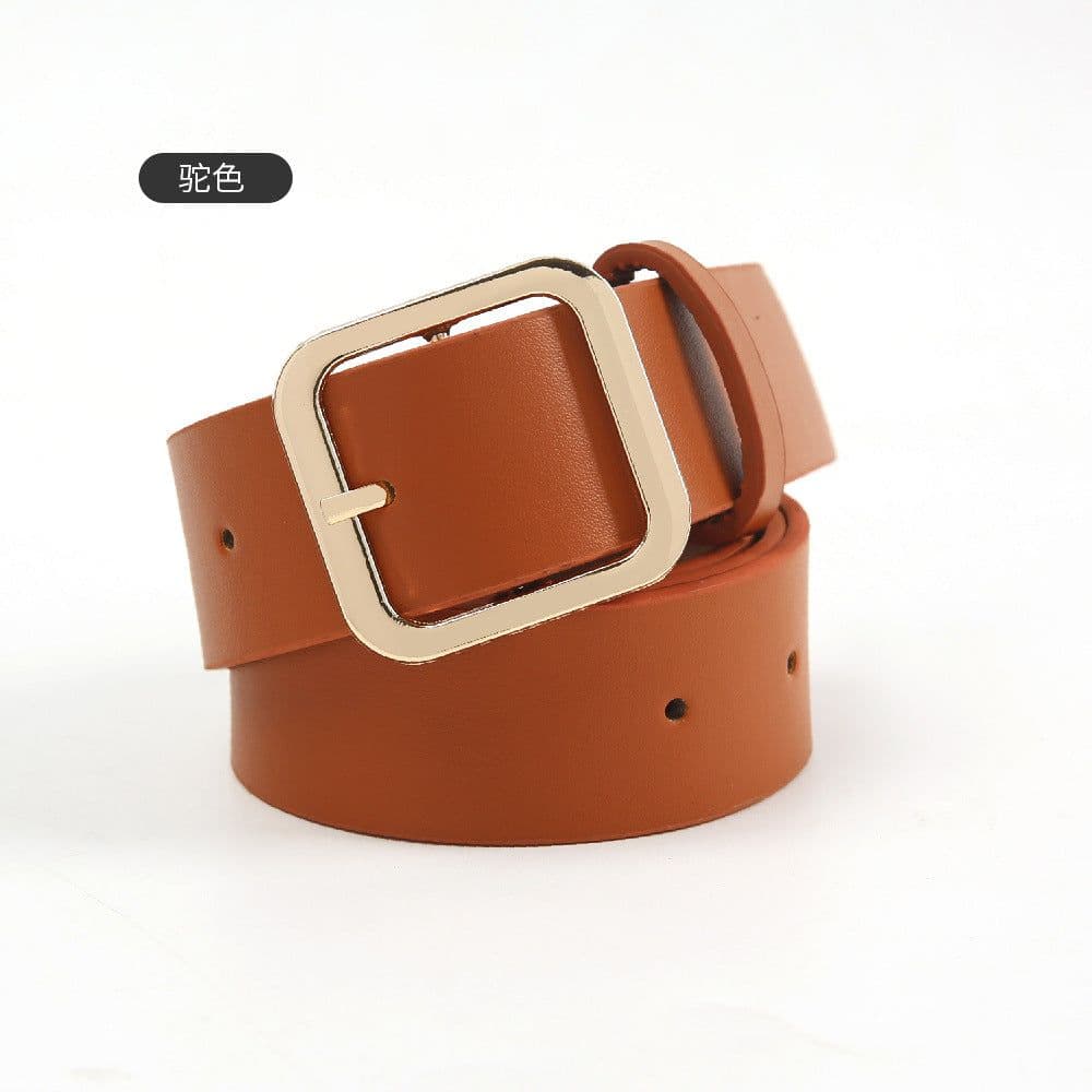 image-Women's Belt Brown Imitation Leather Square Buckle