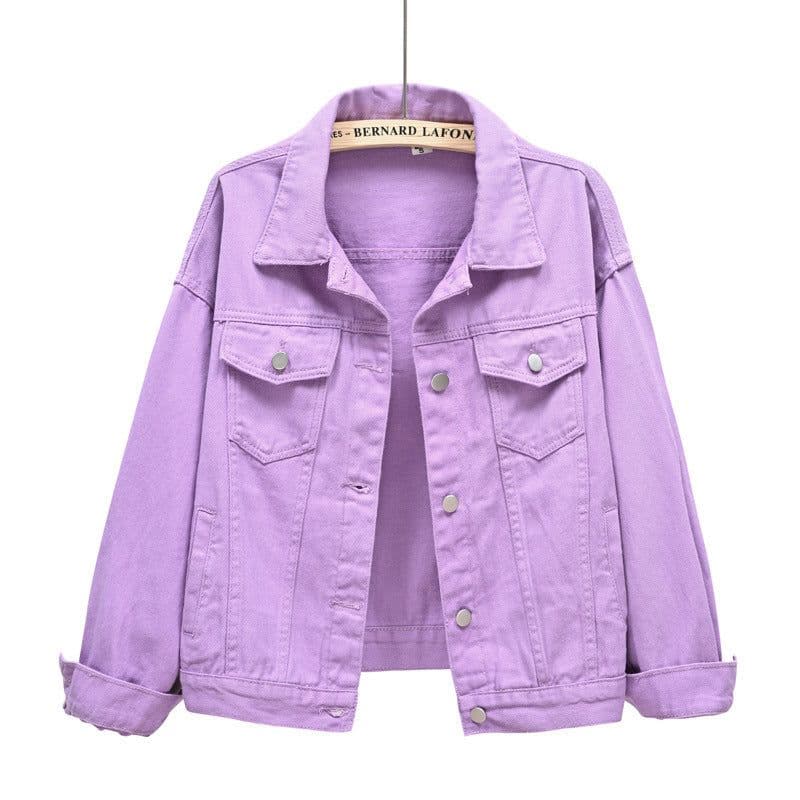 image-Women's Denim Jacket - Dark Blue Short Casual