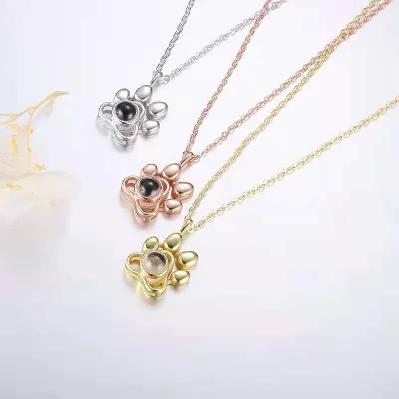 image-100 Languages Projection Necklace Pet Paw Print Pendant Personalized Color Map