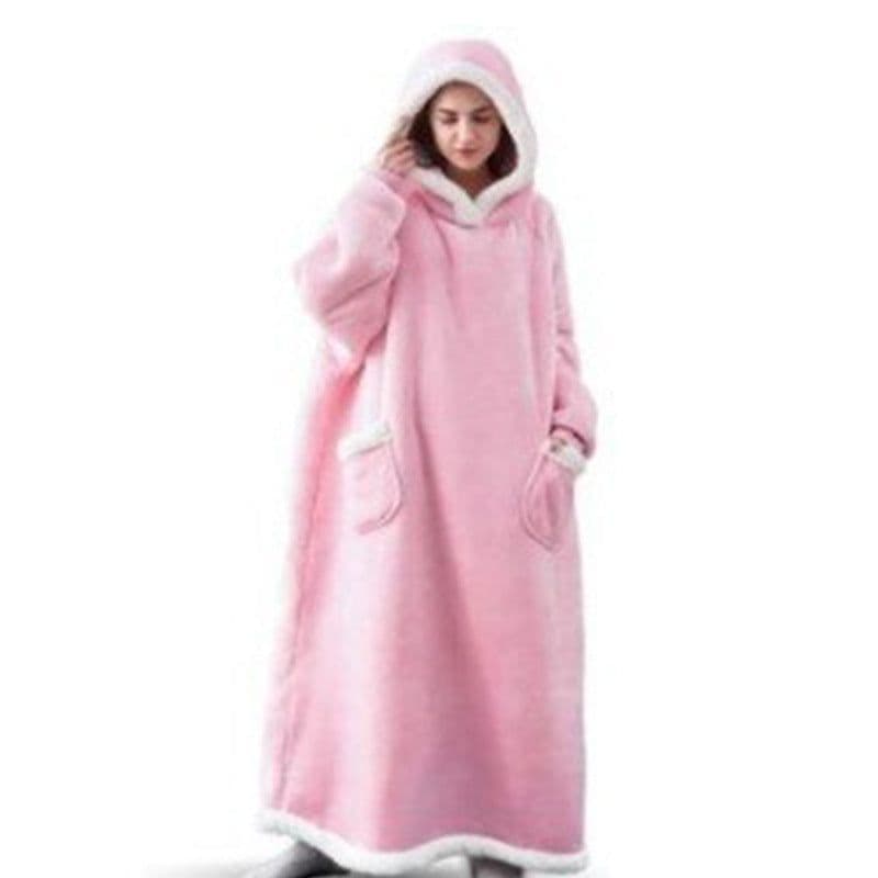 image-Winter blanket extra long vertical pocket fleece lazy blanket flannel lambswool TV TV blanket bathrobe