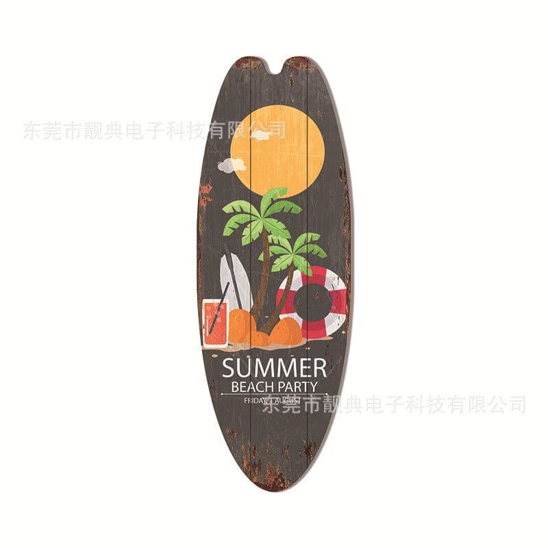 image-Wooden Surfboard Beach Sign - Retro Decor