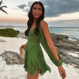 image-Cross-border European and American women's clothing hot-selling off-shoulder sleeves V-neck sexy dress