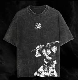 image-Washed Black Cartoon T-shirt, XXXL, Breathable Cotton