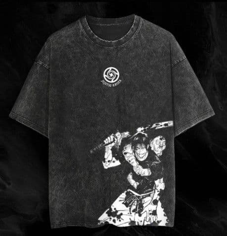 image-Washed Black Cartoon T-shirt, XXXL, Breathable Cotton