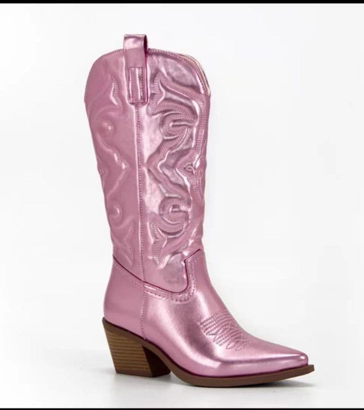 image-Hosawa Martin Boots Gold Chunky Heel Pointy Toe