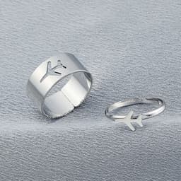 image-European Retro Couple Airplane Love Ring - Simple Hollow Design, Adjustable, Alloy Jewelry for Women