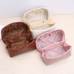 image-Percy Large-Capacity PU Leather Makeup Bag - Black Waterproof