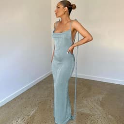 image-COKU 2022 Summer Backless Sling Dress - Apricot, High Waist, Slim-Fit