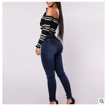image-Trendy High-Waist Jeans - Double-Row Button Skinny Light Blue 5XL